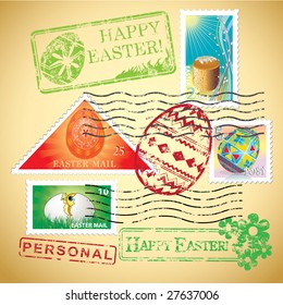 Set of Easter mail's elements (postage, postmark), vector illustration