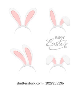 Set of Easter mask with rabbit or bunny ears isolated on white background, illustration.