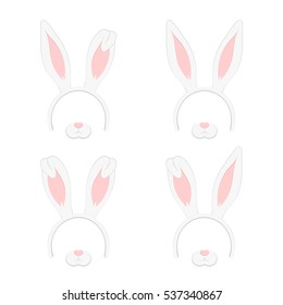 Set of Easter mask with rabbit ears isolated on white background, illustration. Cartoon Cute Headband with Ears Holiday Set. Flat Design Style