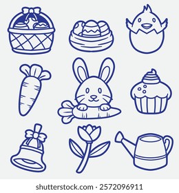 set of easter with outline style good for icon, print design, element design, etc