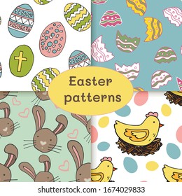 Set of easter patterns, diffrent backgrounds, colorful, various. Good design for greeting cards.