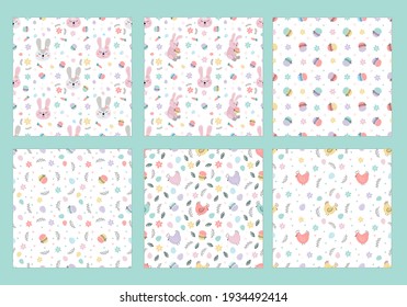 set of Easter patterns with rabbits,eggs,cake