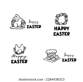set of easter pictures hand drawn outline and lettering