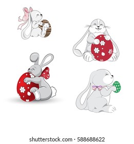 A set of easter pictures with rabbits and chocolate eggs