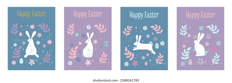 Set of Easter postcards. Happy Easter. Funny animals.
