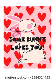 Set of Easter posters in abstract 90s retro style. Wall decor, bright banners of spring elements, rabbits,  chicken, eggs. Minimalist banners for wall decor, prints, wallpaper. Vector groovy 