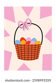 Set of Easter Posters in Abstract 90s Retro Style. Spring Wall Art, Minimalist Vector Designs with Rabbits and Eggs. Hand Drawn Doodle Style Posters Easter Theme