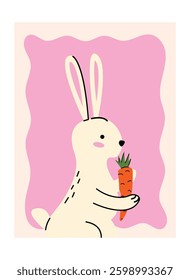 Set of Easter Posters in Abstract 90s Retro Style. Spring Wall Art, Minimalist Vector Designs with Rabbits and Eggs. Hand Drawn Doodle Style Posters Easter Theme