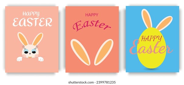 Set of Easter posters. Holiday covers, posters, banners, greeting cards. Vector illustration.