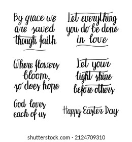 Set of Easter qoutes. Doodle set of lettering. Stock vector illustration.