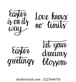 Set of Easter qoutes. Doodle set of lettering. Stock vector illustration.