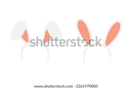 Set Easter rabbit ears headband  icon  isolated on white background. Flat cartoon easter card design element. Spring hare ear accessory. Vector illustration