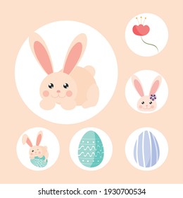 set easter rabbit eggs flowers decoration