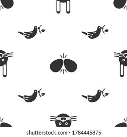 Set Easter rabbit, Easter eggs and Peace dove with olive branch on seamless pattern. Vector