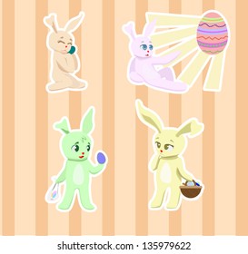 set of easter rabbits with eggs