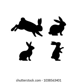 A set of Easter rabbits silhouette in different shapes and actions isolated on a white background.
Cartoon vector element.