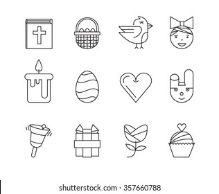 Set of the Easter related icons. Line icons. 