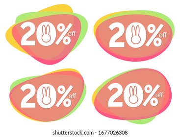 Establecer banners de burbujas en la venta de Pascua al 20%, plantilla de diseño de etiquetas de descuento, ilustración vectorial