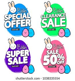 Set Easter Sale banners design template, app icons, discount 50% off, vector illustration