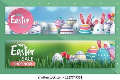 Set of Easter Sale Special Discount Web Banner. Season Greeting Background Template. Vector illustration