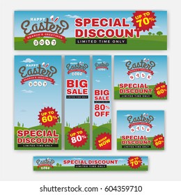 Set of Easter Sale Special Discount Web Banner. Season Greeting Background Template. Vector illustration
