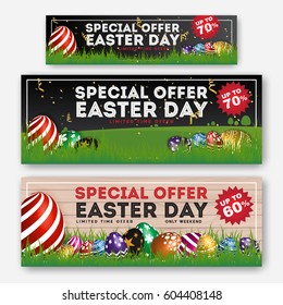 Set of Easter Sale Special Discount Web Banner. Season Greeting Background Template. Vector illustration