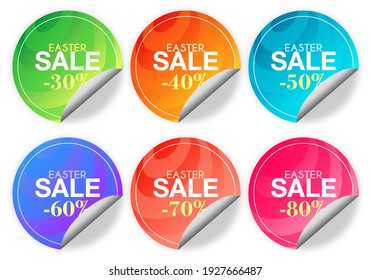 Set of Easter Sale Stickers. Holiday Discounts Signs. Vector Illustration