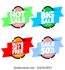 Set Easter Sale tags, discount banners design template, app icons, vector illustration