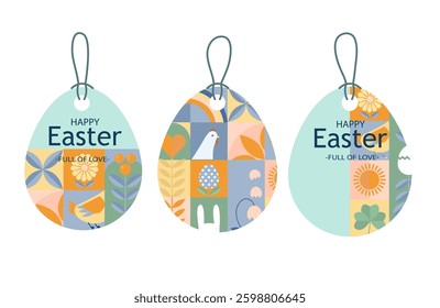 Set with Easter sale tags.  Spring or seasonal geometric  sale tags with flowers and bunny.	
