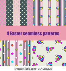 set Easter seamless pattern with colorful eggs and doodle chicken. Holiday design for easter background, textile, wallpapers, easter packaging. Vector illustration