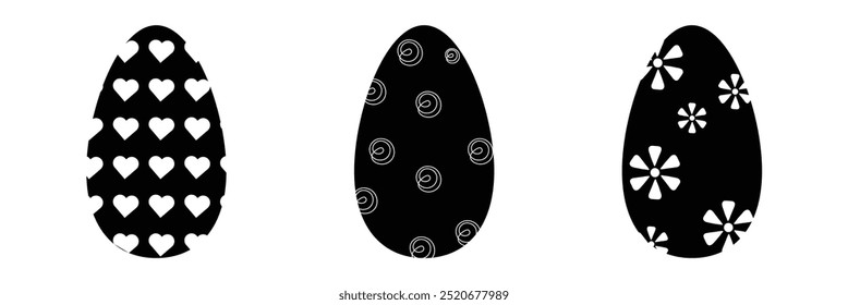 set of easter silhouette egg icon isolated on white.