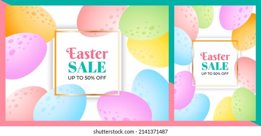 Set de plantillas de banner de oferta especial de Pascua. Concepto de venta primaveral. Fondo claro de huevos coloridos. Vector 10 EPS.