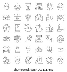 set of easter, spring and egg hunt icon, thin line