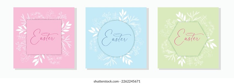 Set of Easter square banner. Minimal spring Eater card or banner square composition. Vector illustration.