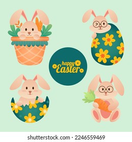  Set of Easter stickers set. Charming collection of holiday icons.