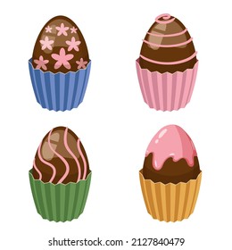 Set of Easter sweets chocolate eggs cupcake. Collection sweet food