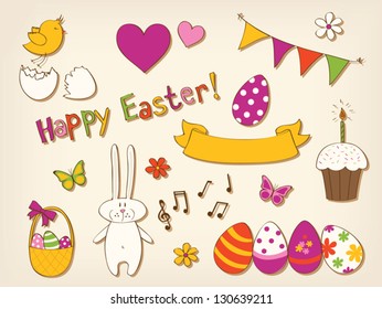 Set of Easter symbols in cartoon style