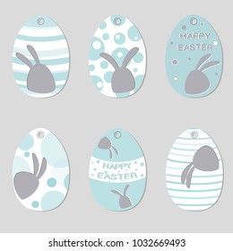 Set of Easter tags with bunnies. Vector illustration.