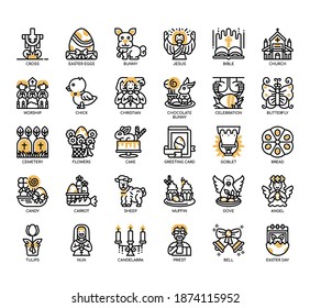 Set of easter thin line and pixel perfect icons for any web and app project. 