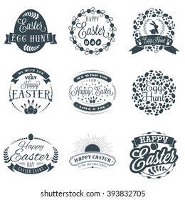 Set of Easter Typographical Design Elements in Vintage Style. Happy Easter Label Elements. Vintage Holiday Badges. Vector Templates for Greeting Card