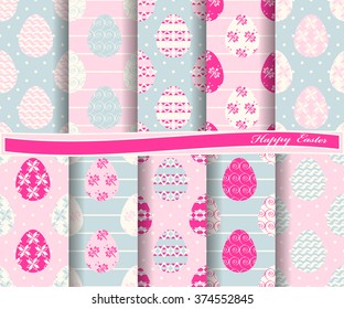 Set of Easter vector paper with the symbol painted egg and decorative design elements for scrapbook