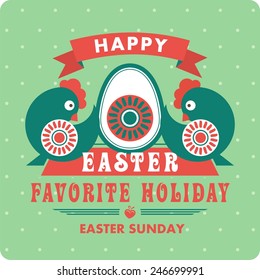Set of easter vintage elements, banner, labels and frames