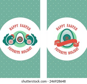 Set of easter vintage elements, banner, labels and frames