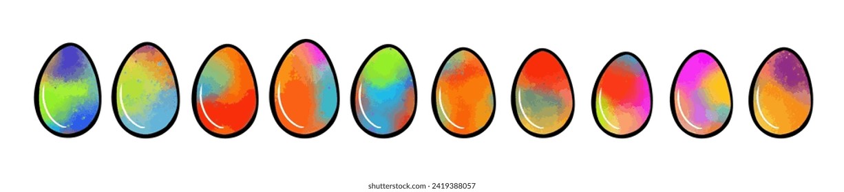 Set of Easter watercolor eggs. hand drawing. Not AI. Vector illustration