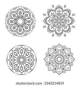 Conjunto de símbolos religiosos étnicos orientales - Mandala. Patrón decorativo para henna, mehndi, tatuajes, decoración de la habitación. Ilustración vectorial de doodle.