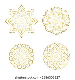 Set of Eastern ethnic religious symbols - Mandala. Decorative pattern for henna, mehndi, tattoos, room decoration. Outline doodle vector illustration.