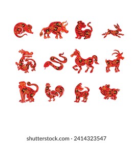 Set of eastern horoscope ethnic style, vector illustration