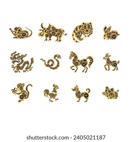 Set of eastern horoscope symbols silhouettes vector