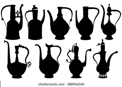 the set of eastern vessels, black silhouettes on a white background