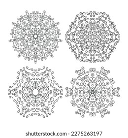 Set easy Mandalas with spirals and curlicues. Mandala flowers coloring on white background.